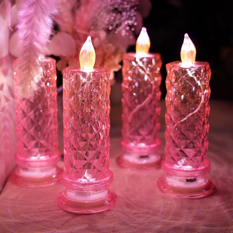 SupBri Store Rose Shadow LED Flameless Candles, 4PCS Romantic Battery Operated Candles Led Pillar Candles for Valentines Romantic Propose Anniversary Wedding Decorations(Pink, D 2.5" x H 7.2") - Image 3